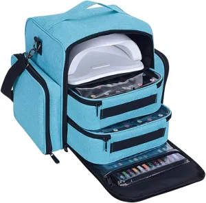 Nail Polish Organizer Holds 60 Bottles and a Nail Lamp,Portable Travel Case with 2 Removable Bags and Tools Storage Pockets Green