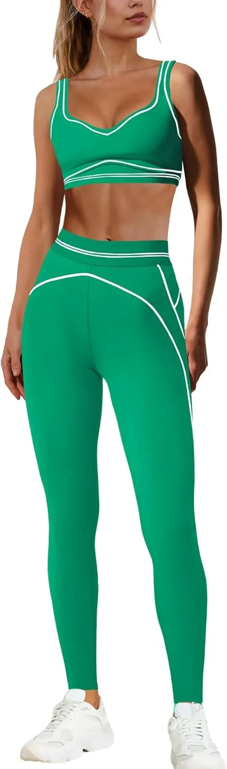 Nirovien Womens 2 Piece Workout Sets Gym Outfits Yoga Clothes Cropped Tank Tops and Activewear Leggings Set