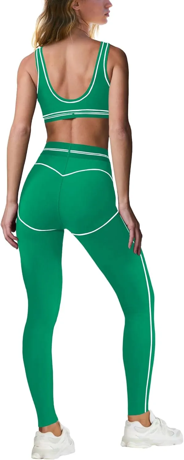 Nirovien Womens 2 Piece Workout Sets Gym Outfits Yoga Clothes Cropped Tank Tops and Activewear Leggings Set