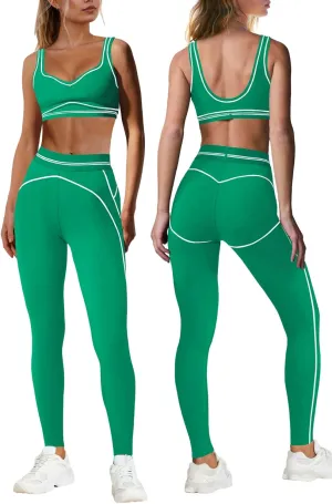 Nirovien Womens 2 Piece Workout Sets Gym Outfits Yoga Clothes Cropped Tank Tops and Activewear Leggings Set