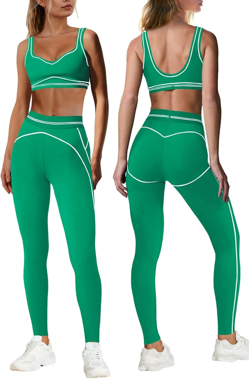 Nirovien Womens 2 Piece Workout Sets Gym Outfits Yoga Clothes Cropped Tank Tops and Activewear Leggings Set