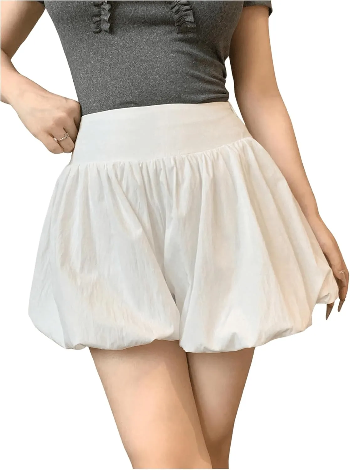 OYOANGLE Women's A Line Mini Bubble Shorts Elastic High Waist Flare Party Skorts