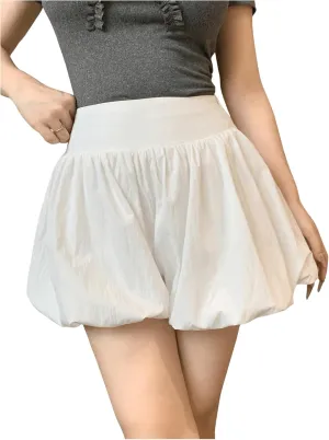 OYOANGLE Women's A Line Mini Bubble Shorts Elastic High Waist Flare Party Skorts