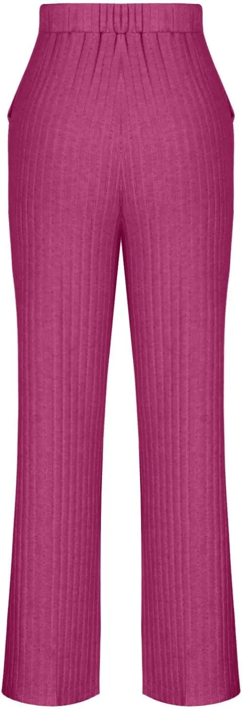 Pajamas Sets for Women 2 Piece Outfits Knit Sweater Long Sleeve V Neck Tops and Straight Leg Pants 2024 Fall Lounge Set