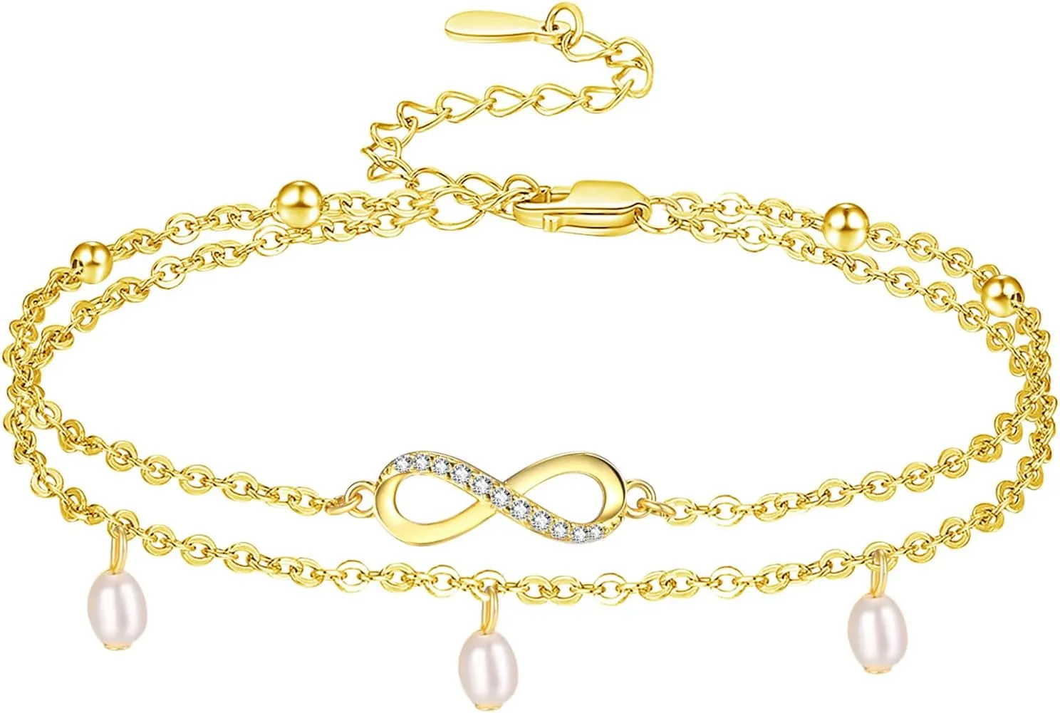 Palpitate Pearl Anklet Infinity Anklet Endless Love Symbol Anklets for Women 925 Sterling Silver Layered Anklet Beach Jewelry Foot Chain for Women