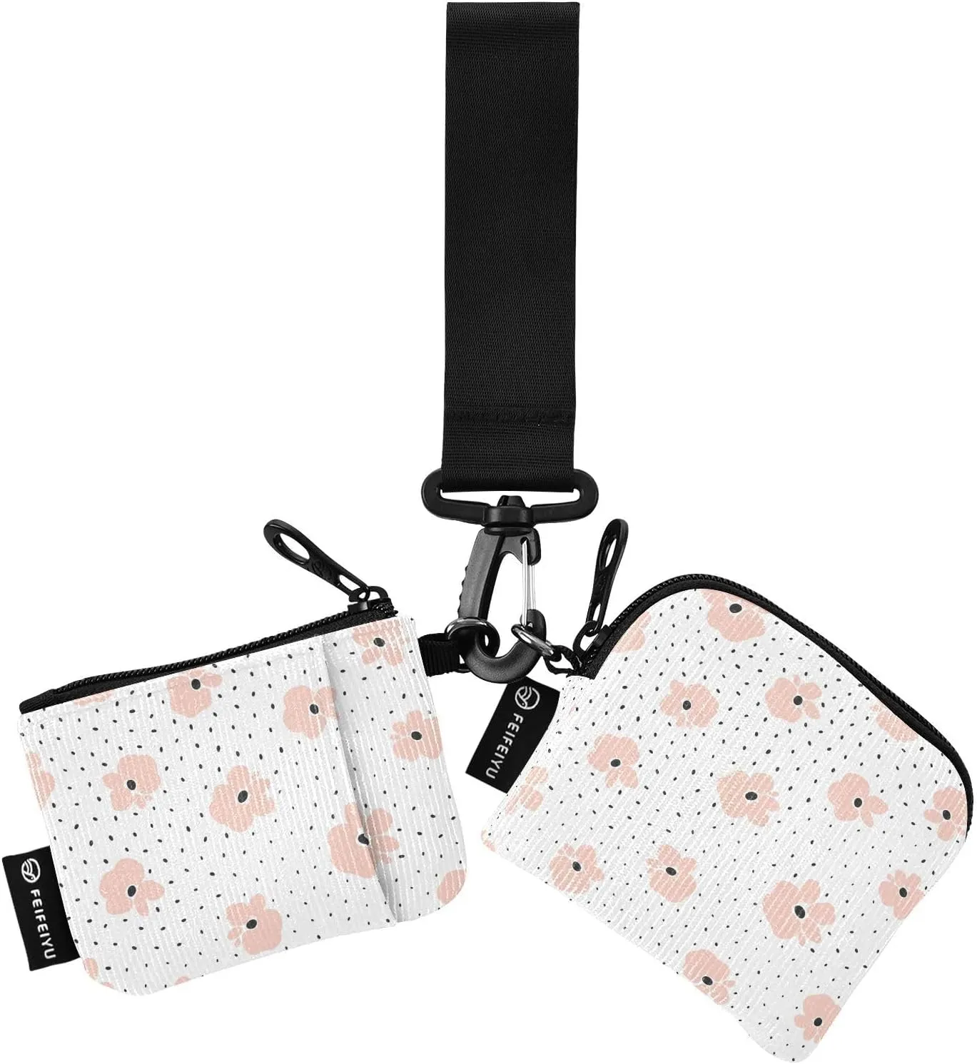 Pink Flower Dots Pattern Wristlet Keychain Wallets for Women Portable Small Coin Purse