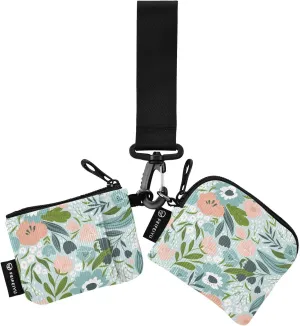 Pink Flower Leaves Pattern Wristlet Keychain Wallets for Women Portable Small Coin Purse