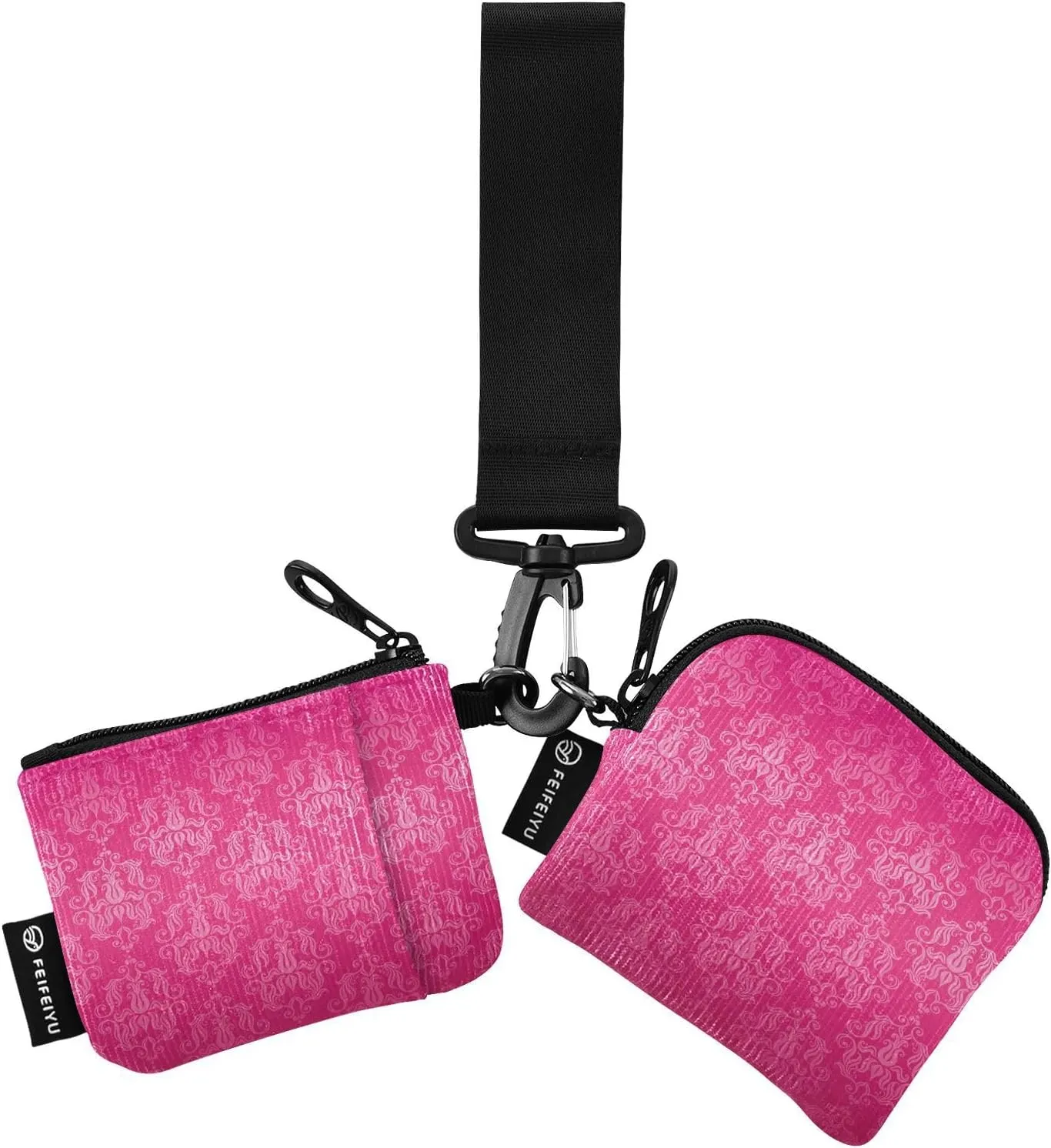 Pink Ornamental Floral Wristlet Keychain Wallets for Women Portable Small Coin Purse