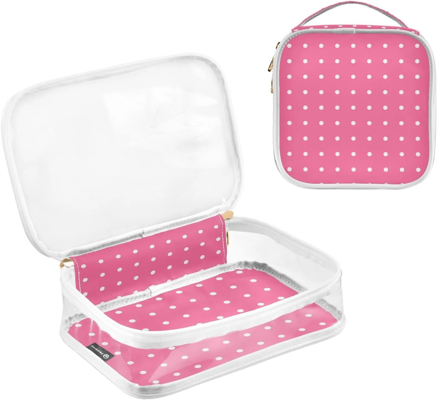 Pink Polka Dots Clear Makeup Bags TSA Approved Toiletry Bag for Women Men Cosmetic Bags with Handle Carry On Airport Airline Compliant Bag Quart Size PVC Travel Bags for Toiletries Bathroom, 2 Pack