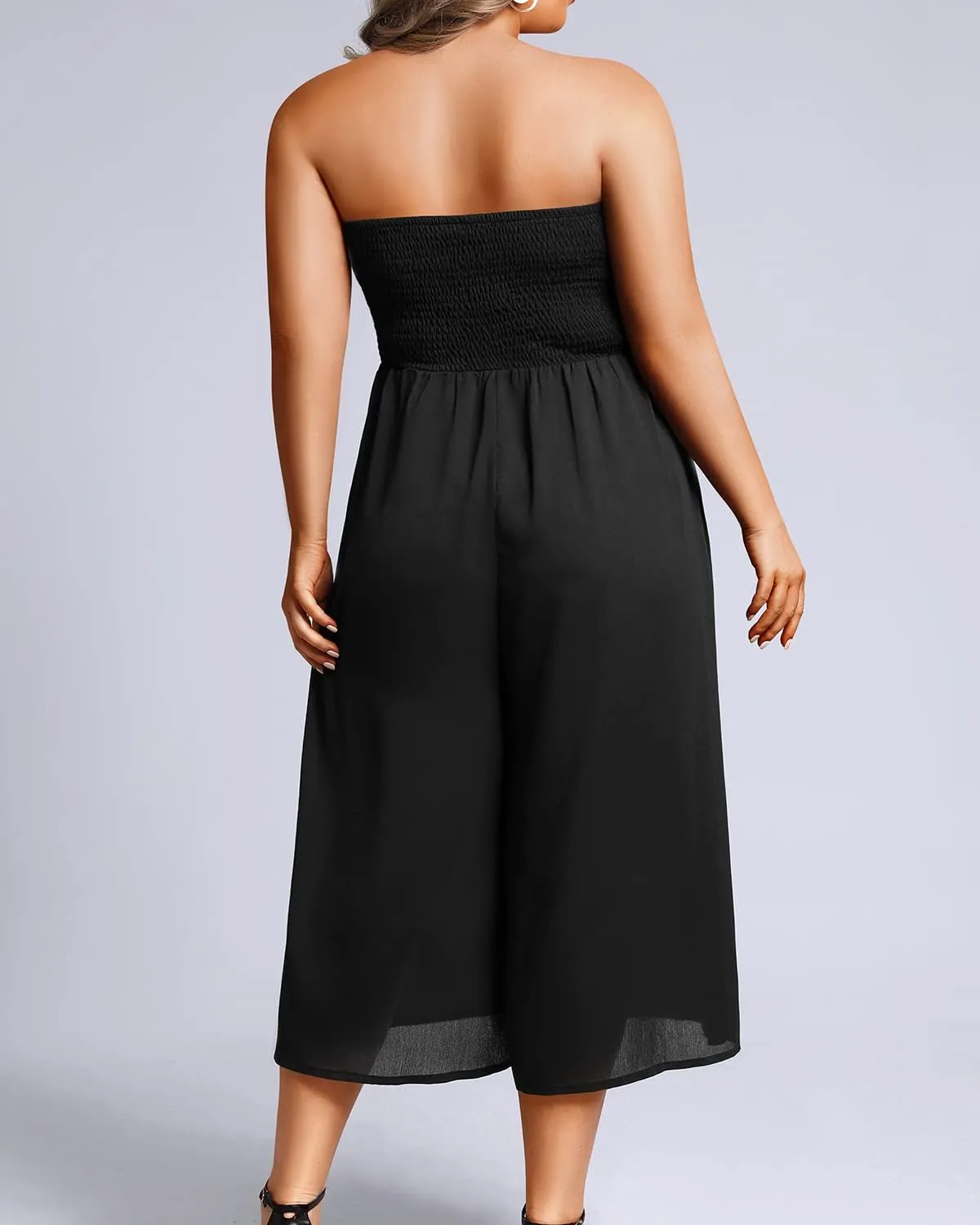Pinup Fashion Plus Size Jumpsuits Women Cover Up Casual Off Shoulder Strapless Wide Leg Pants Romper with Pockets