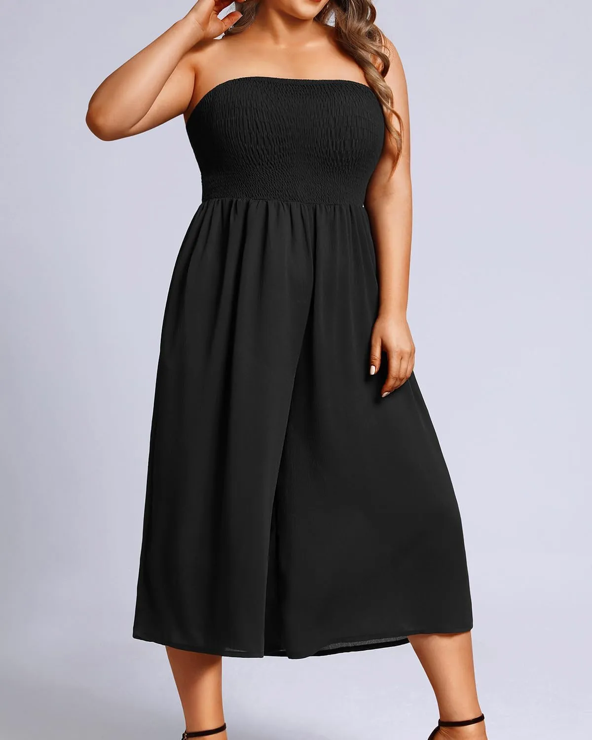 Pinup Fashion Plus Size Jumpsuits Women Cover Up Casual Off Shoulder Strapless Wide Leg Pants Romper with Pockets