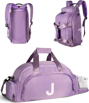 Preppy Stuff-Travel Essentials-Gifts for Girls 16-18, Initial Gym Bags with Shoe Compartment, Personalized Girl Duffel Bag, Monogram Kid Overnight Bags, Teen Weekend Bag (Letter J)