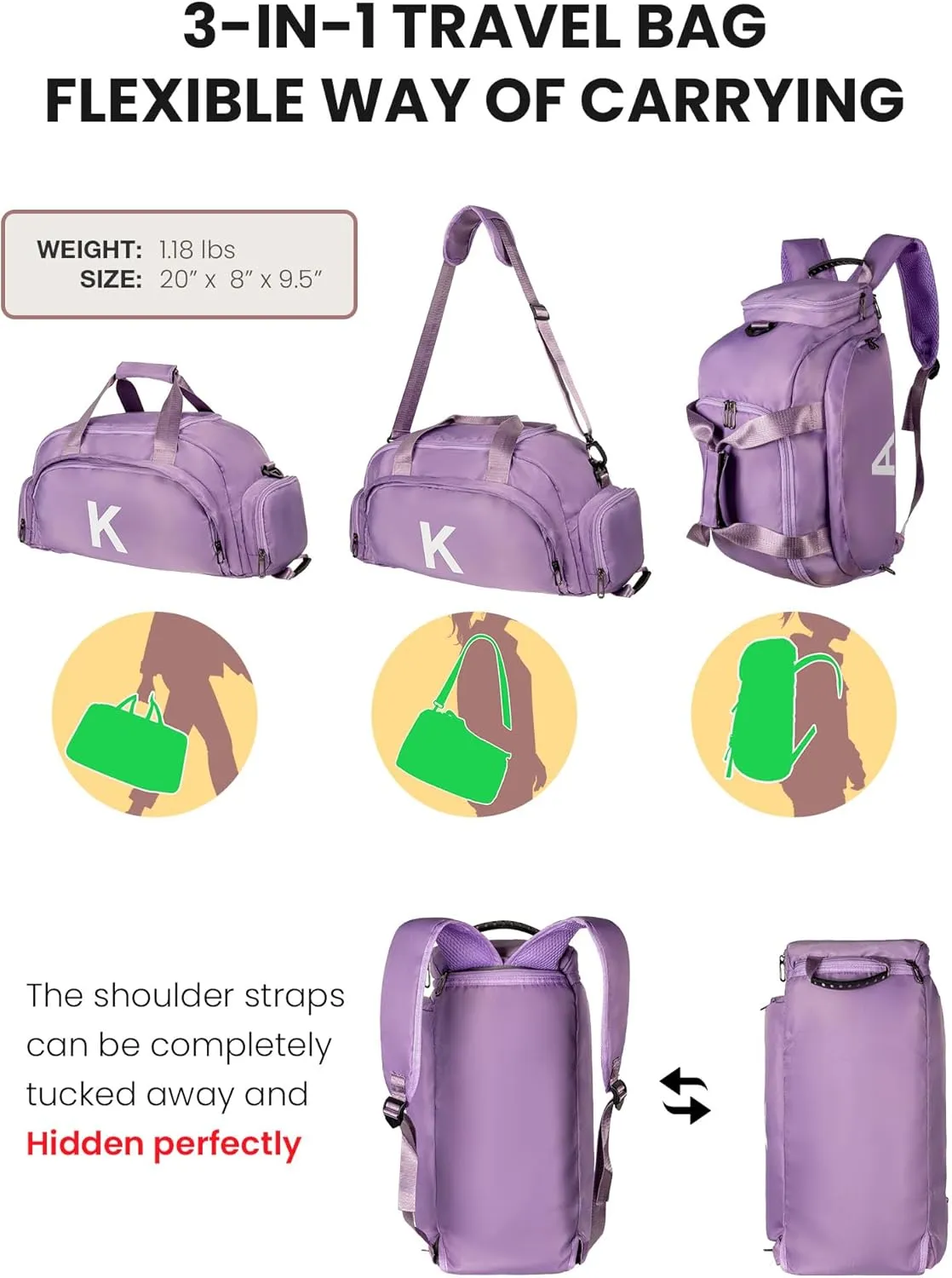 Preppy Stuff-Travel Essentials-Gifts for Girls 16-18, Initial Gym Bags with Shoe Compartment, Personalized Girl Duffel Bag, Monogram Kid Overnight Bags, Teen Weekend Bag (Letter J)