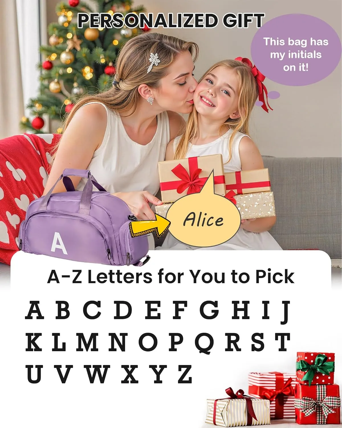 Preppy Stuff-Travel Essentials-Gifts for Girls 16-18, Initial Gym Bags with Shoe Compartment, Personalized Girl Duffel Bag, Monogram Kid Overnight Bags, Teen Weekend Bag (Letter J)