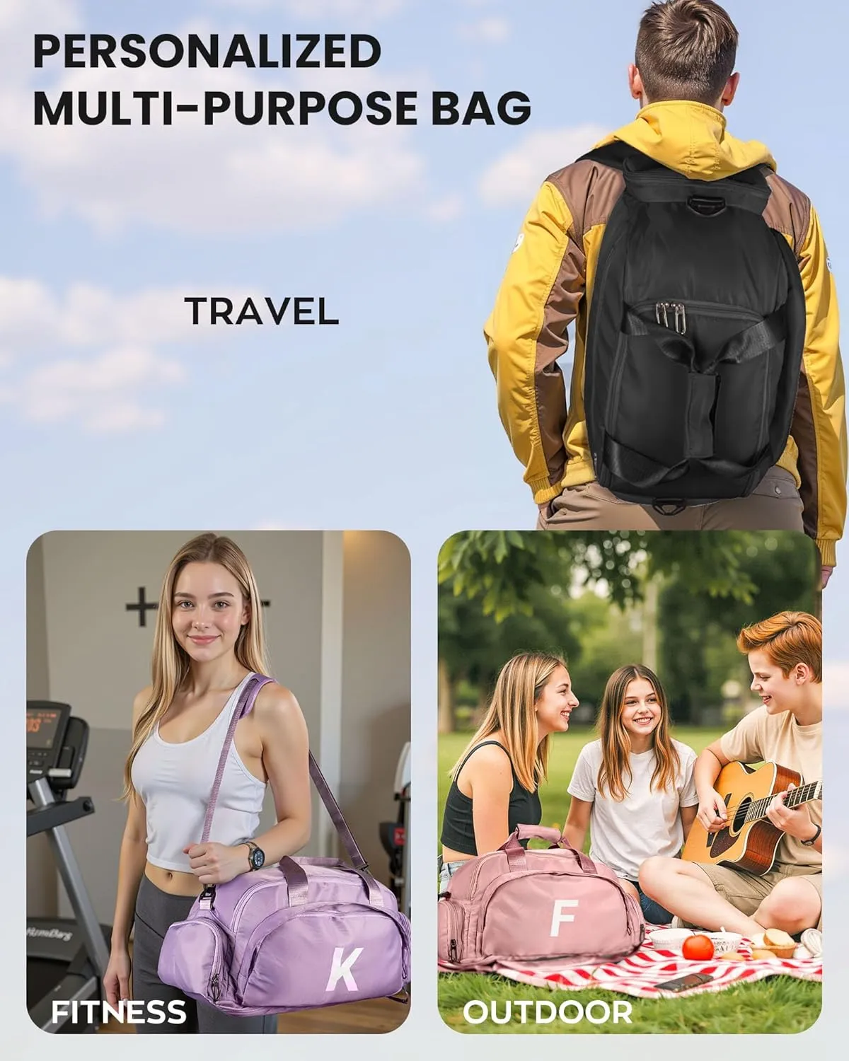Preppy Stuff-Travel Essentials-Gifts for Girls 16-18, Initial Gym Bags with Shoe Compartment, Personalized Girl Duffel Bag, Monogram Kid Overnight Bags, Teen Weekend Bag (Letter J)
