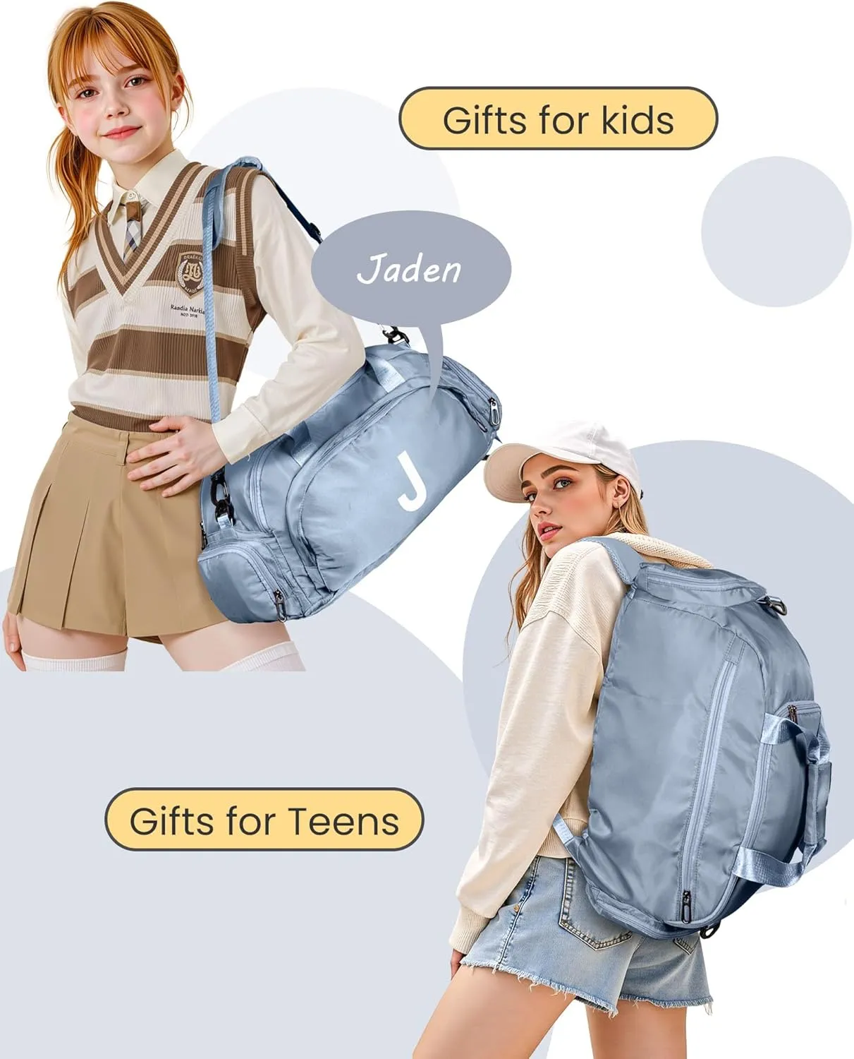 Preteen Gifts, Initial Gym Bags with Shoe Compartment, Personalized Girl Duffel Bag, Monogram Kid Overnight Bags, Teen Weekend Bag Graduation Gift for Daughter (Letter A)