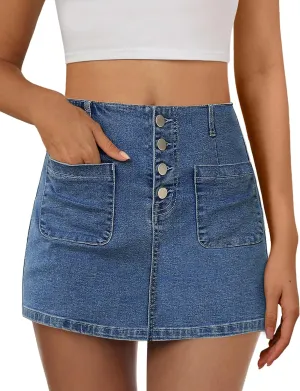 Qazel Vorrlon Women's Denim Skort Skirt High Waist Stretchy Mini Skirts with Pockets 2025 Trendy Casual Jean Skorts for Women