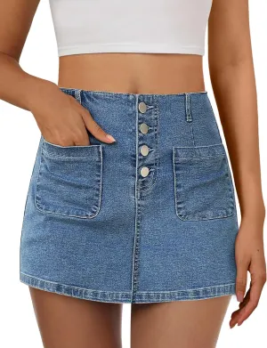 Qazel Vorrlon Women's Denim Skort Skirt High Waist Stretchy Mini Skirts with Pockets 2025 Trendy Casual Jean Skorts for Women