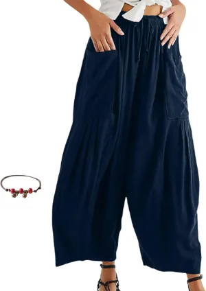Quinn Plus Size Pants, Quinn Pants for Women Linen Pants with Pockets Summer Harem Pants Boho Beach Pants