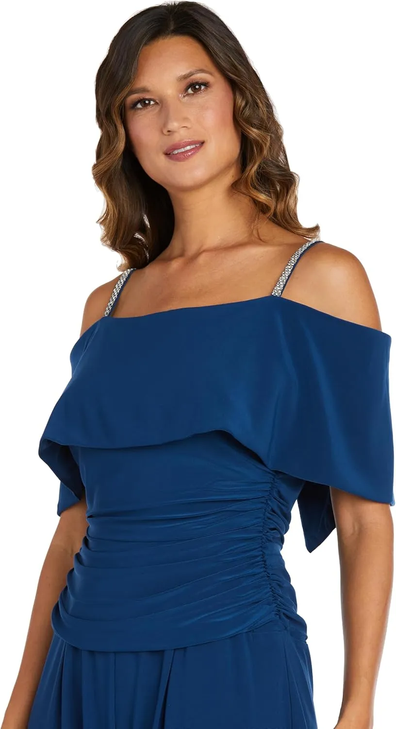 R&M Richards Womens Plus Knit Off-The-Shoulder Jumpsuit