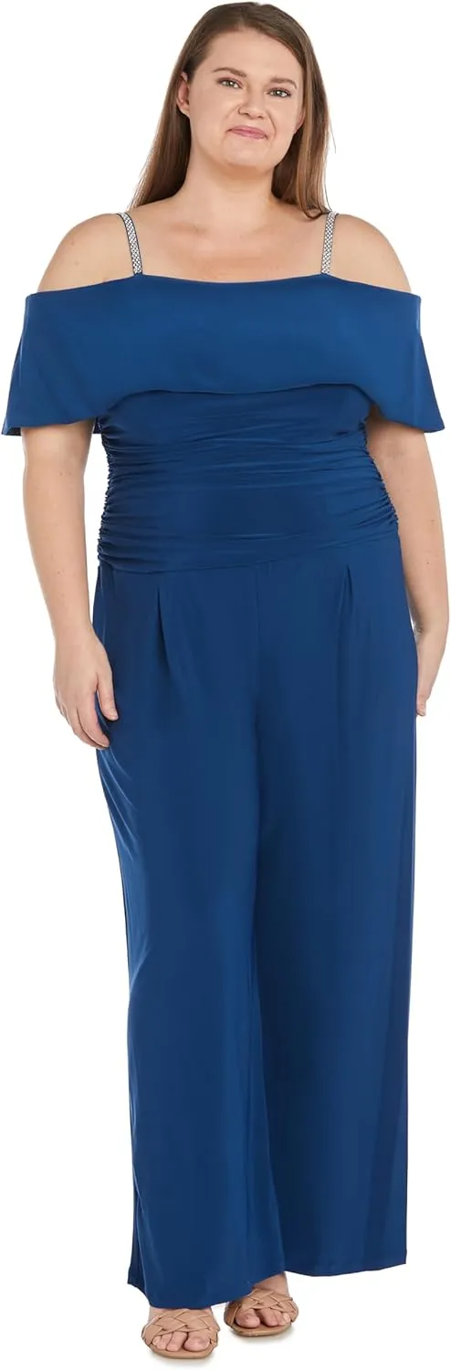 R&M Richards Womens Plus Knit Off-The-Shoulder Jumpsuit