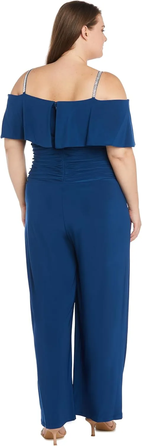 R&M Richards Womens Plus Knit Off-The-Shoulder Jumpsuit
