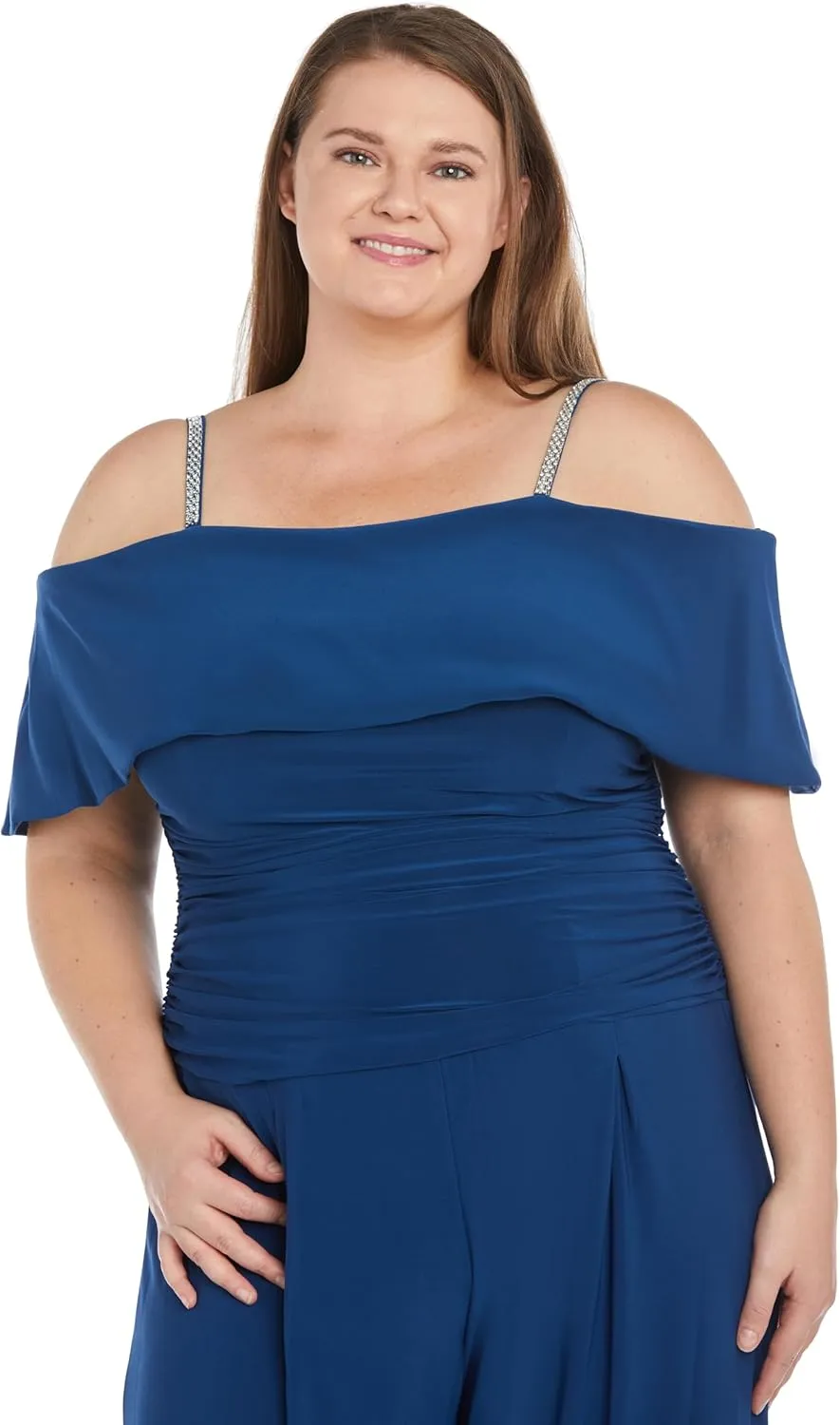 R&M Richards Womens Plus Knit Off-The-Shoulder Jumpsuit