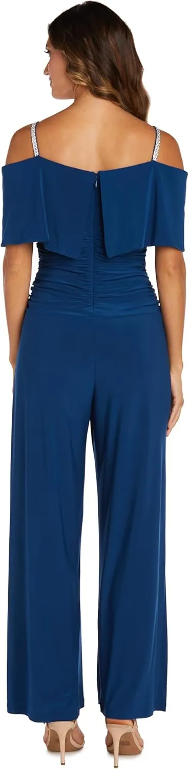 R&M Richards Womens Plus Knit Off-The-Shoulder Jumpsuit