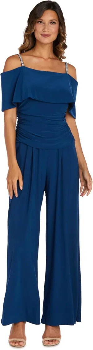R&M Richards Womens Plus Knit Off-The-Shoulder Jumpsuit