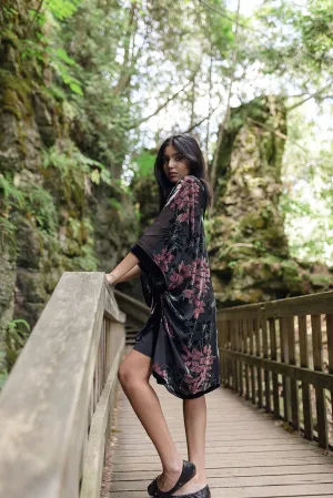 Rav Black and Floral Velvet Cover Up
