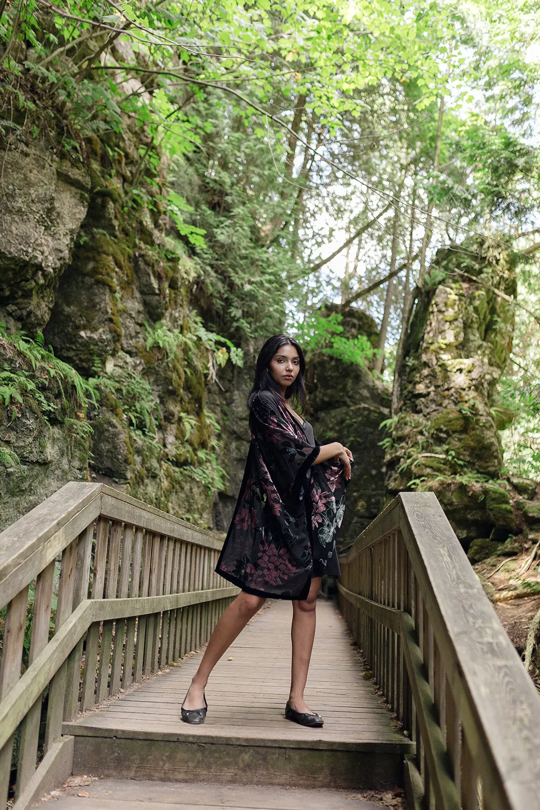 Rav Black and Floral Velvet Cover Up