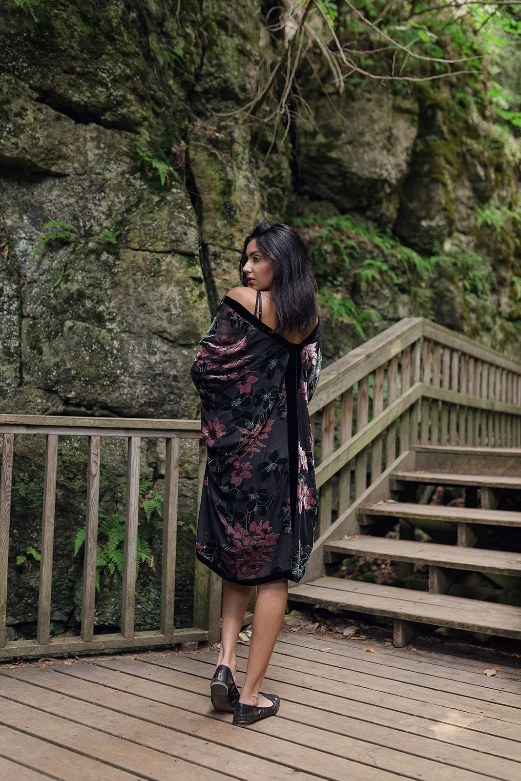 Rav Black and Floral Velvet Cover Up