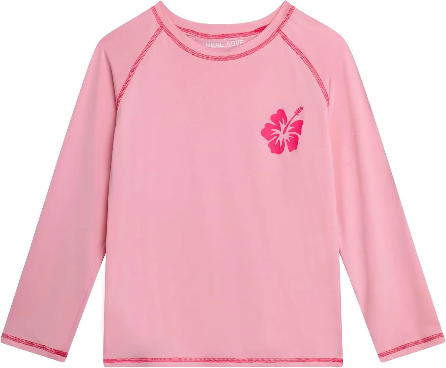 Real Love Girls' Rash Guard Shirts - 2 Piece Quick Dry Crew Neck Long Sleeve Swimming Shirts for Girls (Sizes: 2T-16)