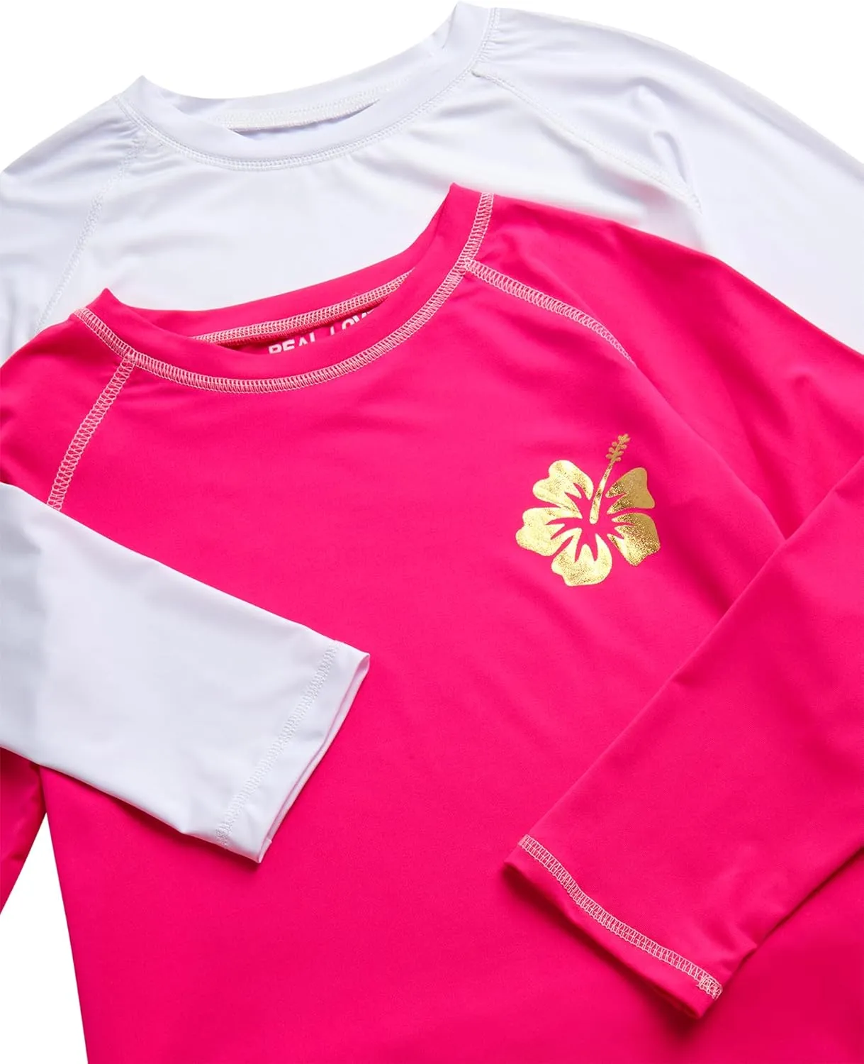 Real Love Girls' Rash Guard Shirts - 2 Piece Quick Dry Crew Neck Long Sleeve Swimming Shirts for Girls (Sizes: 2T-16)