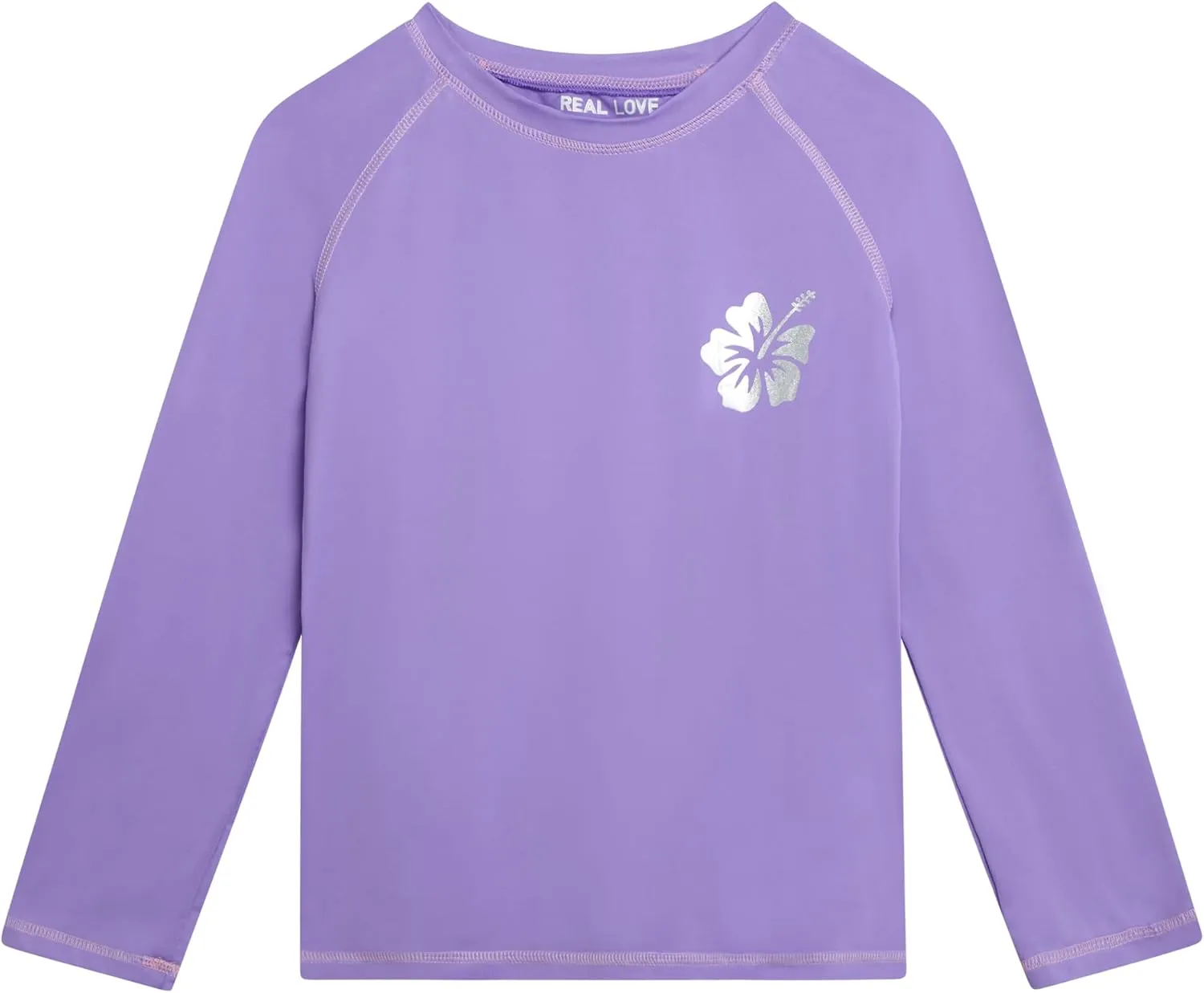 Real Love Girls' Rash Guard Shirts - 2 Piece Quick Dry Crew Neck Long Sleeve Swimming Shirts for Girls (Sizes: 2T-16)