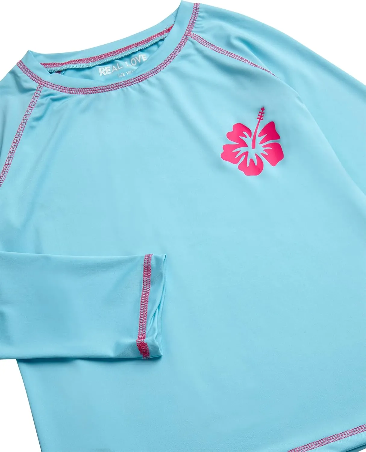 Real Love Girls' Rash Guard Shirts - 2 Piece Quick Dry Crew Neck Long Sleeve Swimming Shirts for Girls (Sizes: 2T-16)
