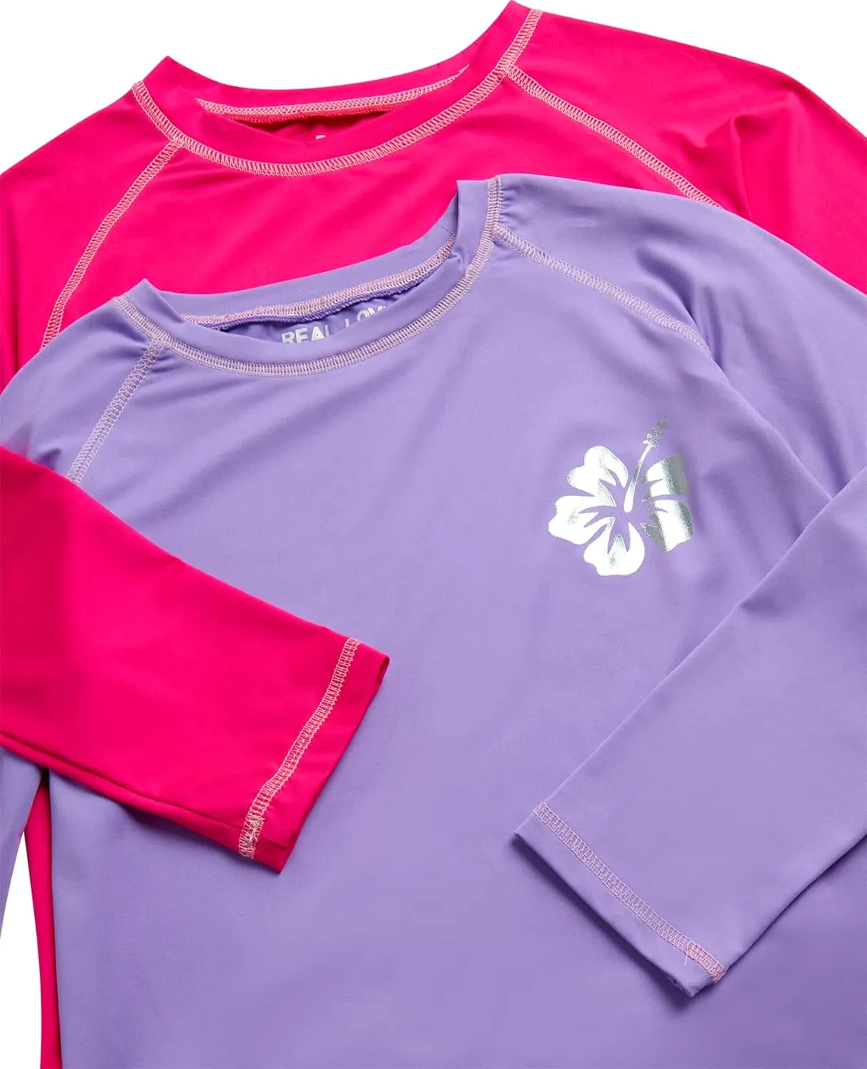 Real Love Girls' Rash Guard Shirts - 2 Piece Quick Dry Crew Neck Long Sleeve Swimming Shirts for Girls (Sizes: 2T-16)