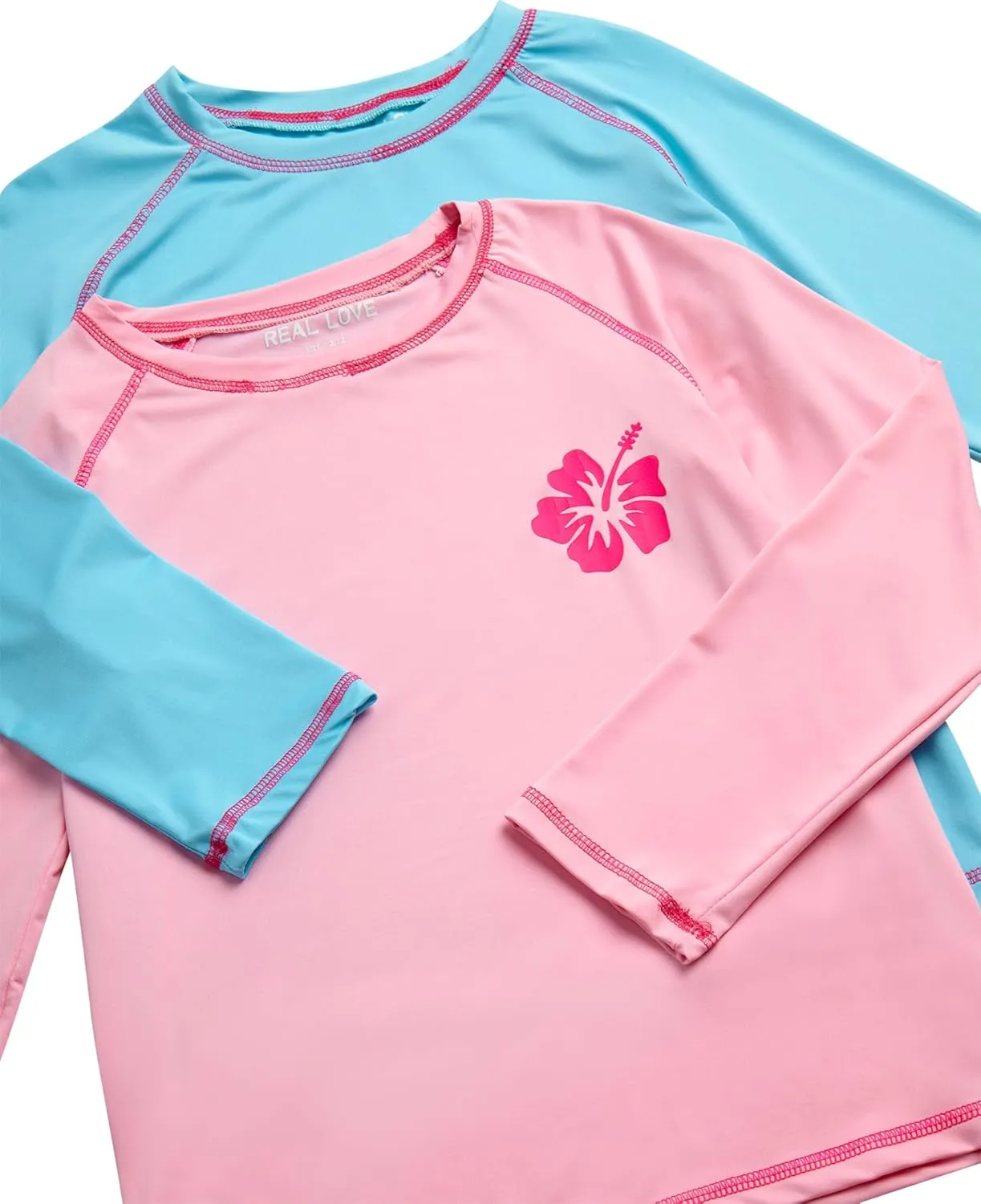Real Love Girls' Rash Guard Shirts - 2 Piece Quick Dry Crew Neck Long Sleeve Swimming Shirts for Girls (Sizes: 2T-16)
