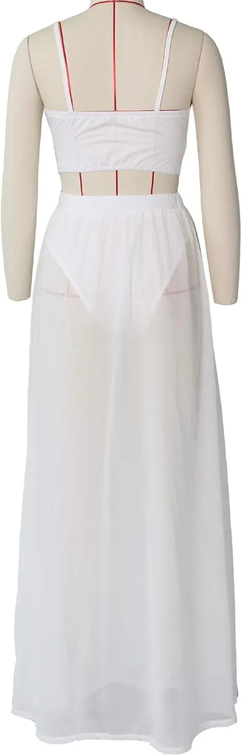 Rela Bota Women's Sexy Summer 2 Piece Maxi Chiffon Dress Crop Top Skirt Set Beachwear Cover Up
