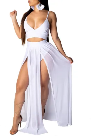 Rela Bota Women's Sexy Summer 2 Piece Maxi Chiffon Dress Crop Top Skirt Set Beachwear Cover Up