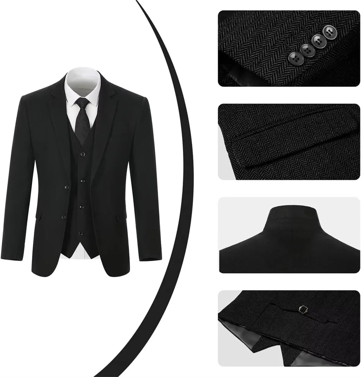 Retro Mens 3 Piece Suit Tweed Herringbone Slim Fit Suits Groomsmen Brown Tuxedos Set Prom Jacket Blazer Vest Pants for Men