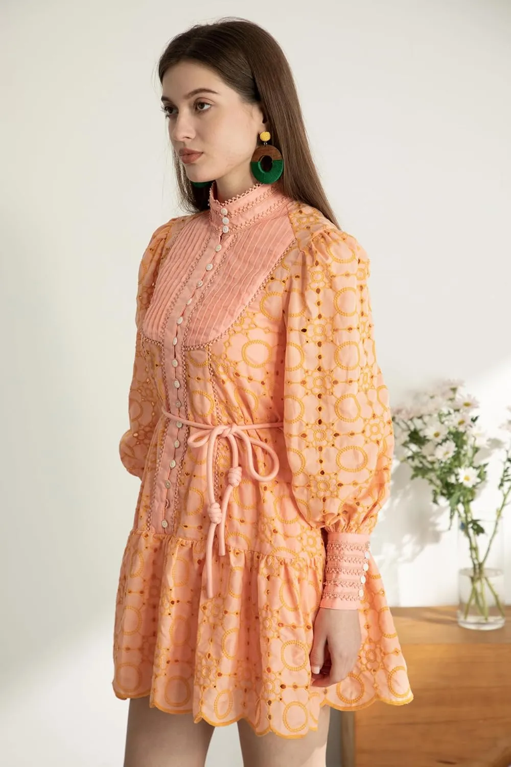 Ruffle Sleeve Tunic Midi Dress Flowy Shift Sundress Sweet Babydoll Button Down Swing Skirt