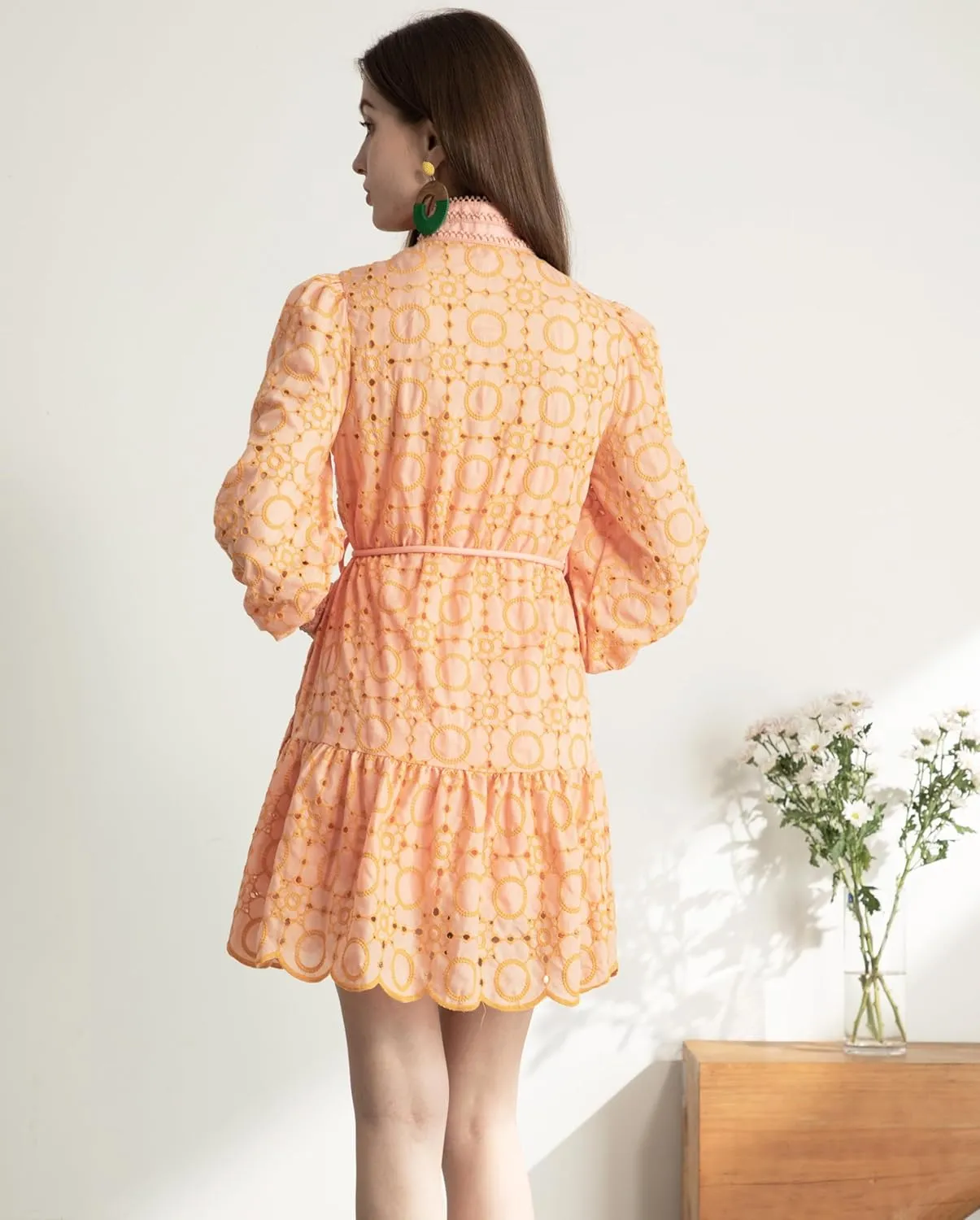 Ruffle Sleeve Tunic Midi Dress Flowy Shift Sundress Sweet Babydoll Button Down Swing Skirt