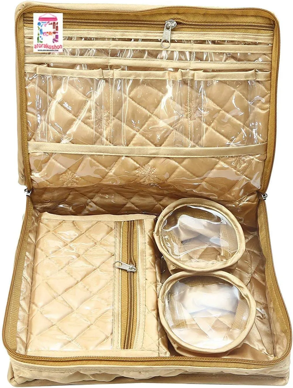 Satin Makeup Pouches Vanity Jewellery Traveling Organizer Storage Box Cosmetic Bag it along anywhere easily For Women Golden