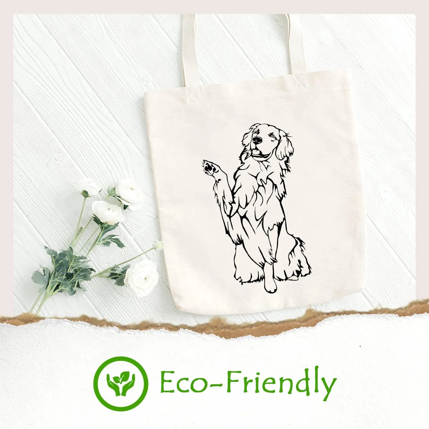 SAUIVD Golden Retriever Graphic Canvas Tote Bag Eco Friendly Shoulder Bag Dog Lover Handbag Shopping Bag