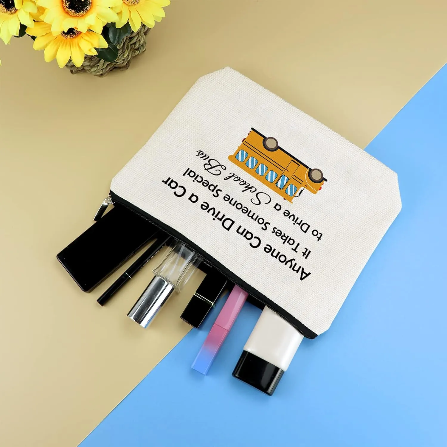 School Bus Driver Gifts Thank You Appreciation Gifts for Bus Driver Makeup Bag End Of Term School Christmas Thanksgiving Retirement Birthday Present Cosmetic Pouch Travel Zipper Toiletries Bag