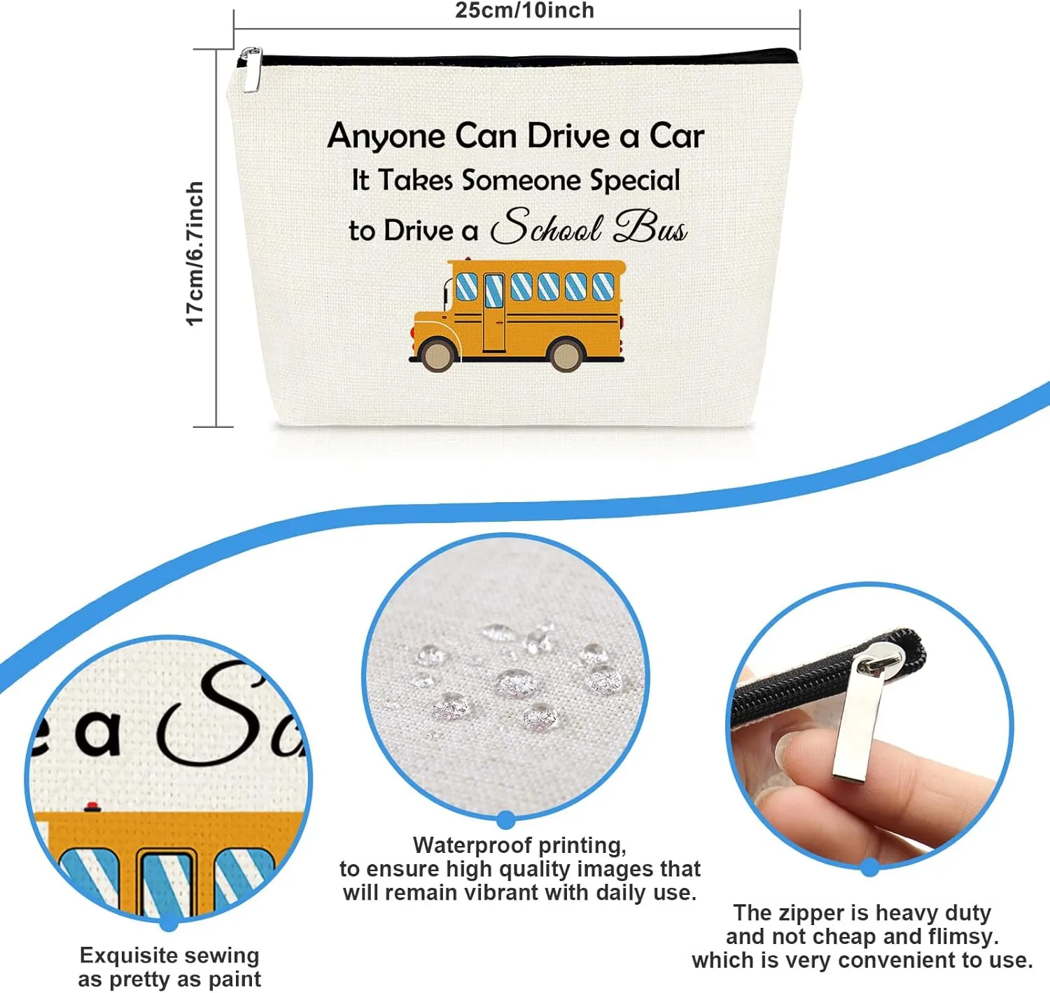 School Bus Driver Gifts Thank You Appreciation Gifts for Bus Driver Makeup Bag End Of Term School Christmas Thanksgiving Retirement Birthday Present Cosmetic Pouch Travel Zipper Toiletries Bag