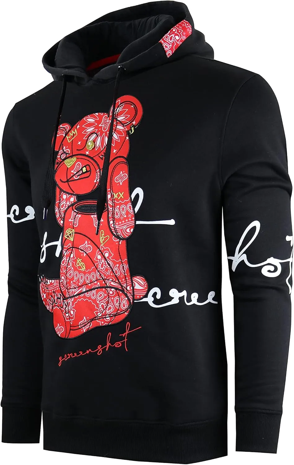 SCREENSHOT Mens Urban Premium Fleece Hoodie - Animation Cartoon Character Embroidery Patch Gel Print Hooded Sweatshirt
