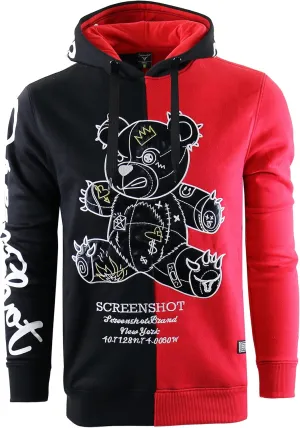 SCREENSHOT Mens Urban Premium Fleece Hoodie - Animation Cartoon Character Embroidery Patch Gel Print Hooded Sweatshirt