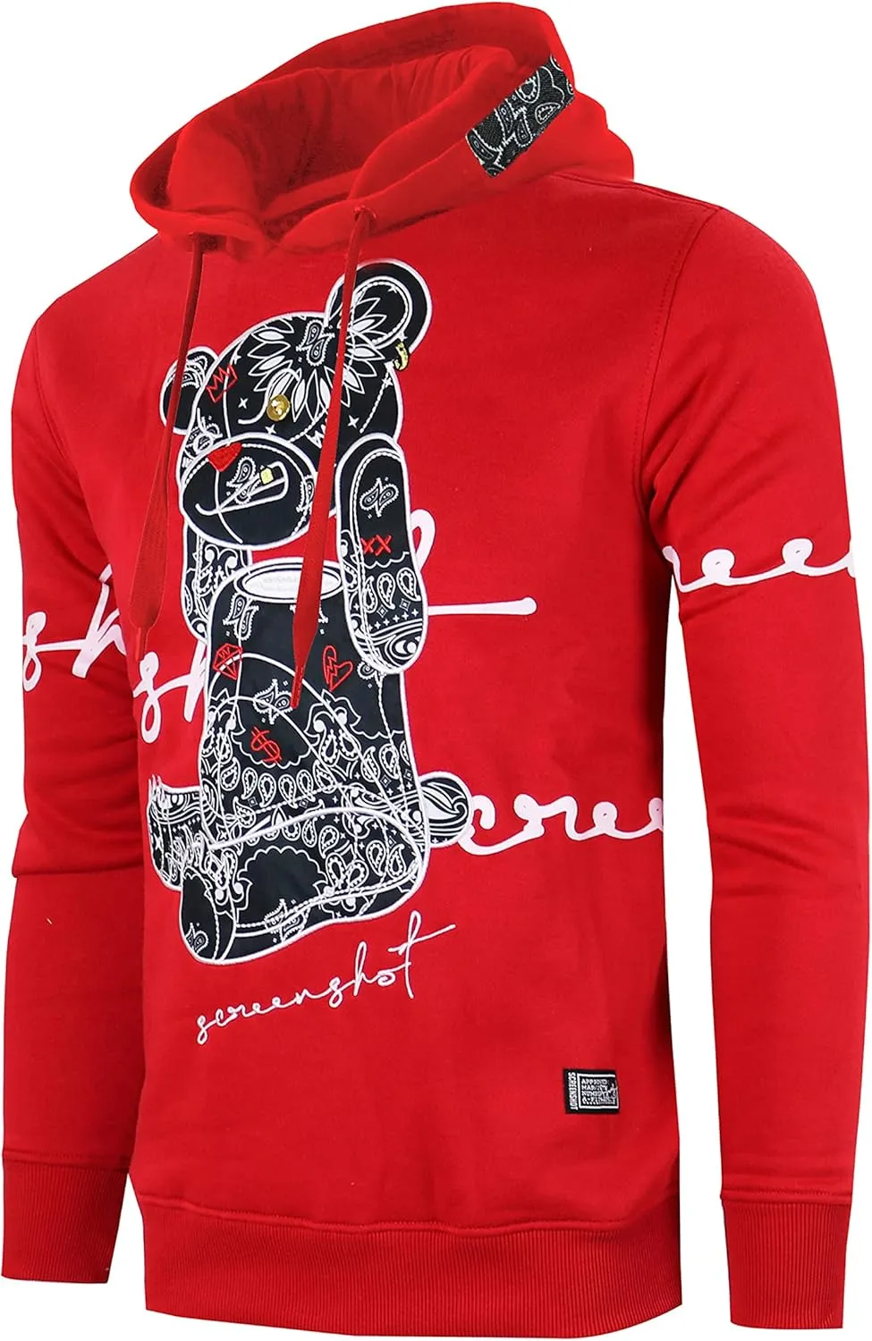 SCREENSHOT Mens Urban Premium Fleece Hoodie - Animation Cartoon Character Embroidery Patch Gel Print Hooded Sweatshirt